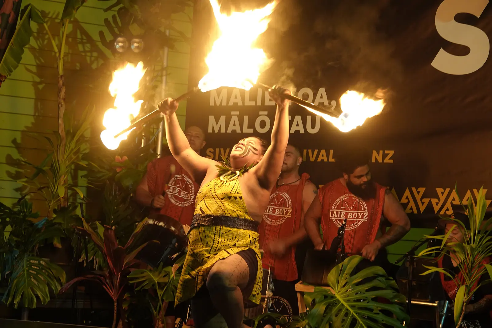 A fire knife dancer at the Siva Afi Festival in Māngere, Auckland